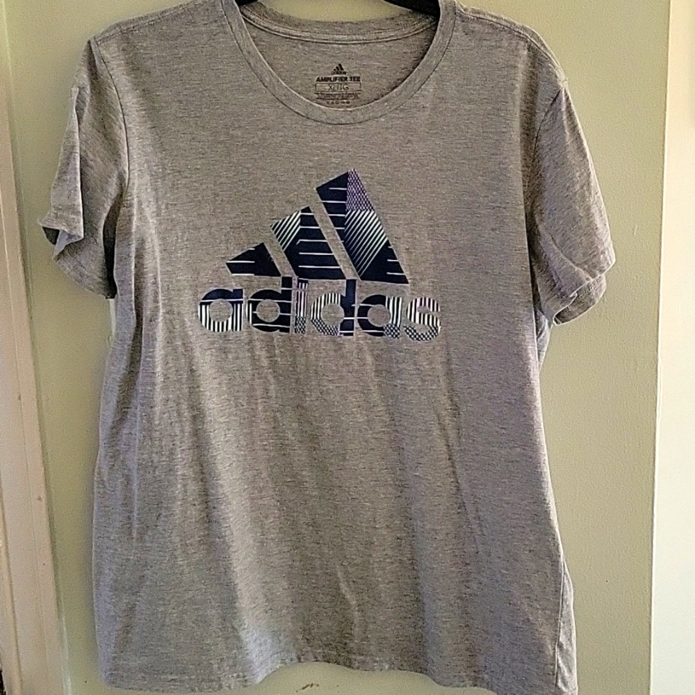 Adidas Womens XL, NAVY and WHITE LOGO PRINT TEE SHIRT